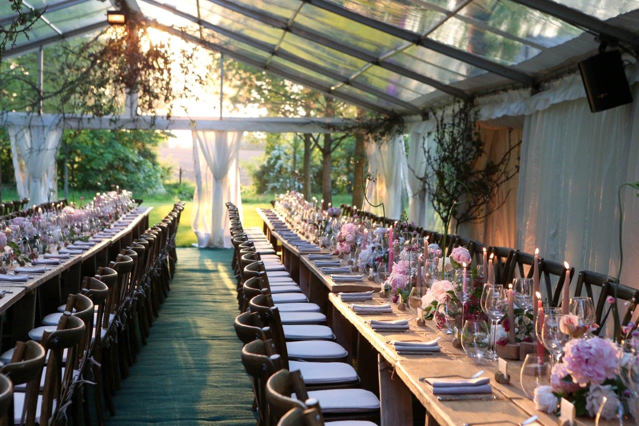 The setting sun washed the dining tent with light